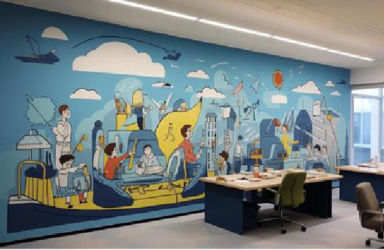 商城办公室墙绘的特点。